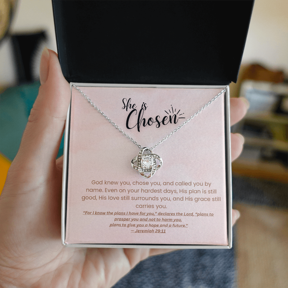 She Is Chosen – Faith-Based Christian Necklace with Jeremiah 29:11 Message Card