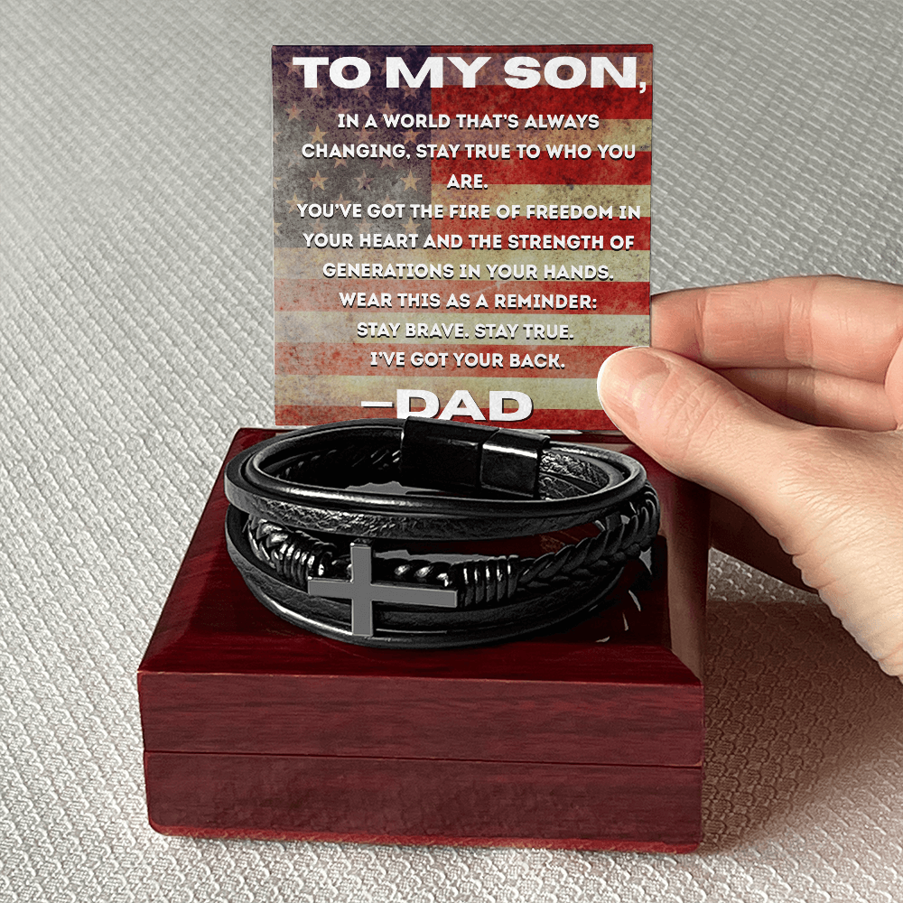 Stay True - American Flag , Leather Bracelet