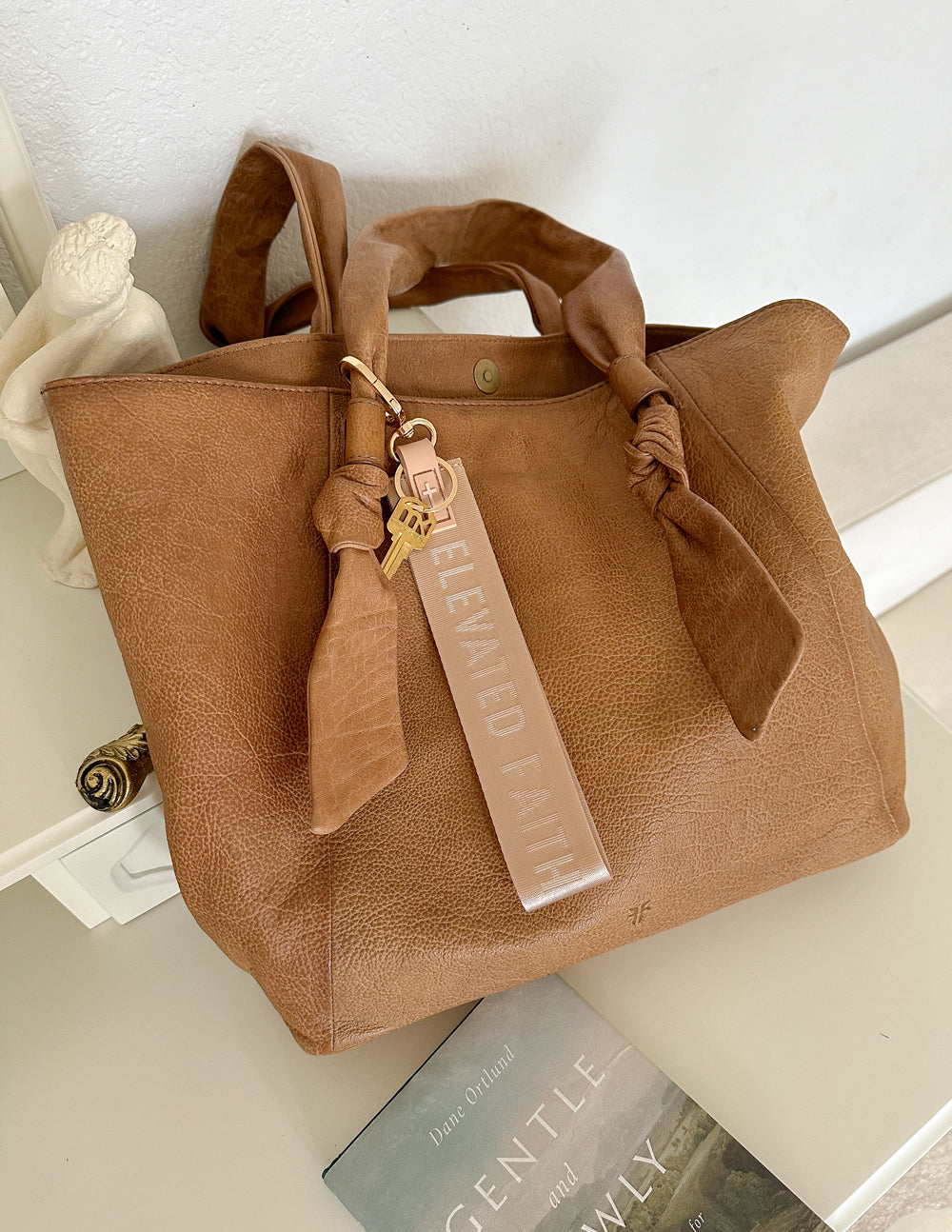 Beige Oversized Logo Keychain