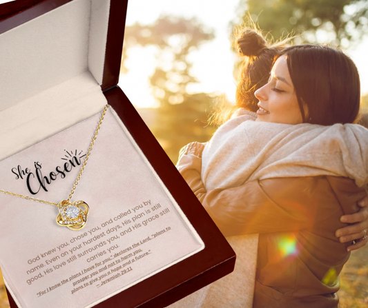 She Is Chosen – Faith-Based Christian Necklace with Jeremiah 29:11 Message Card