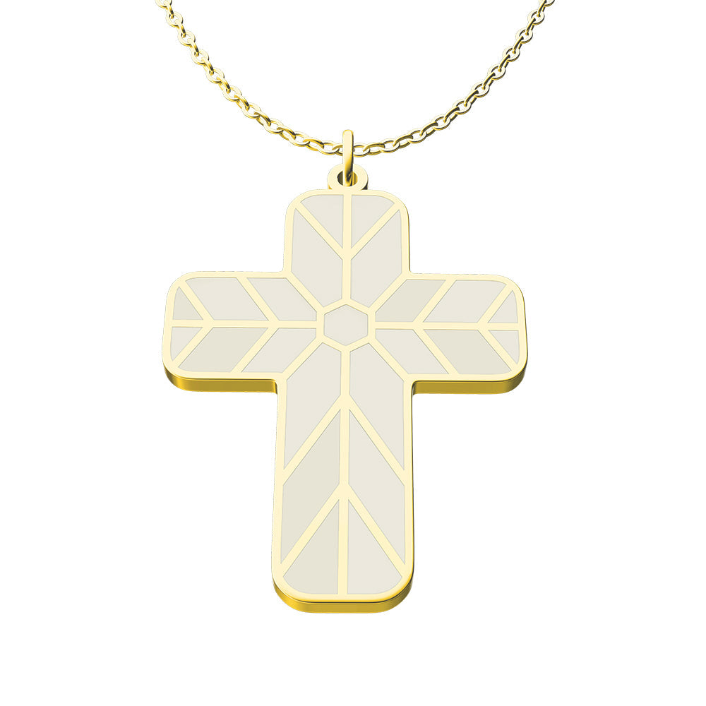 Geometric Enamel Cross Necklace - White