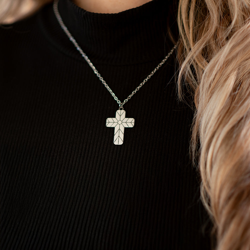Geometric Enamel Cross Necklace - White