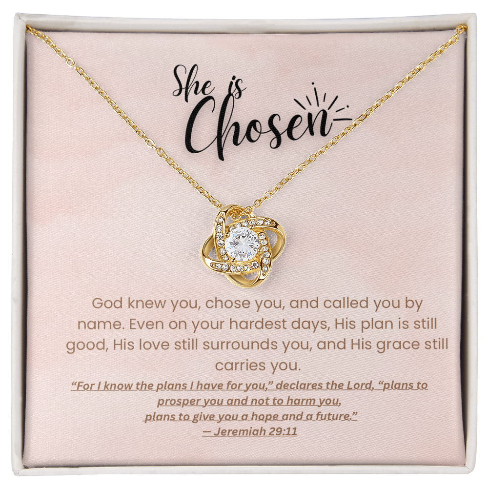 She Is Chosen – Faith-Based Christian Necklace with Jeremiah 29:11 Message Card
