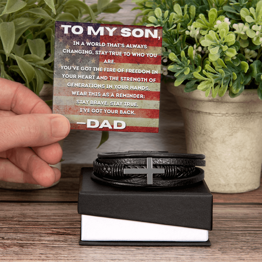 Stay True - American Flag , Leather Bracelet