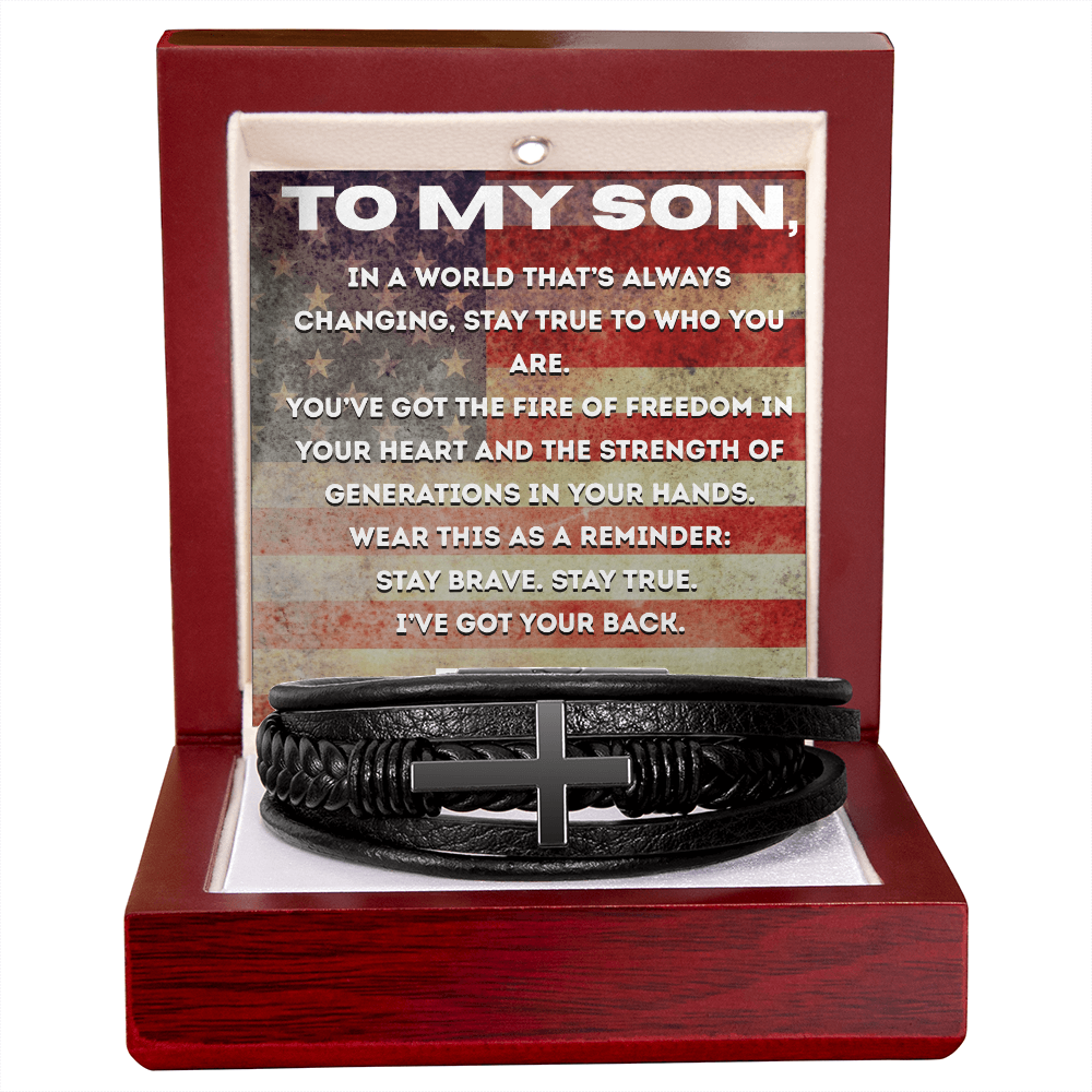 Stay True - American Flag , Leather Bracelet